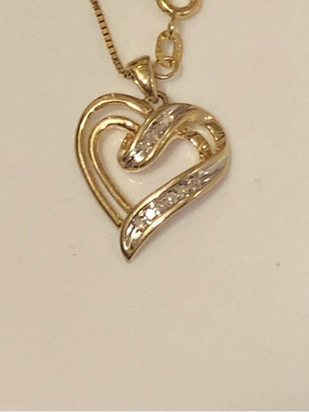 10K Solid Yellow Gold Diamond Ribbon Heart Pendant with Diamond Accents. - Picture 7 of 16